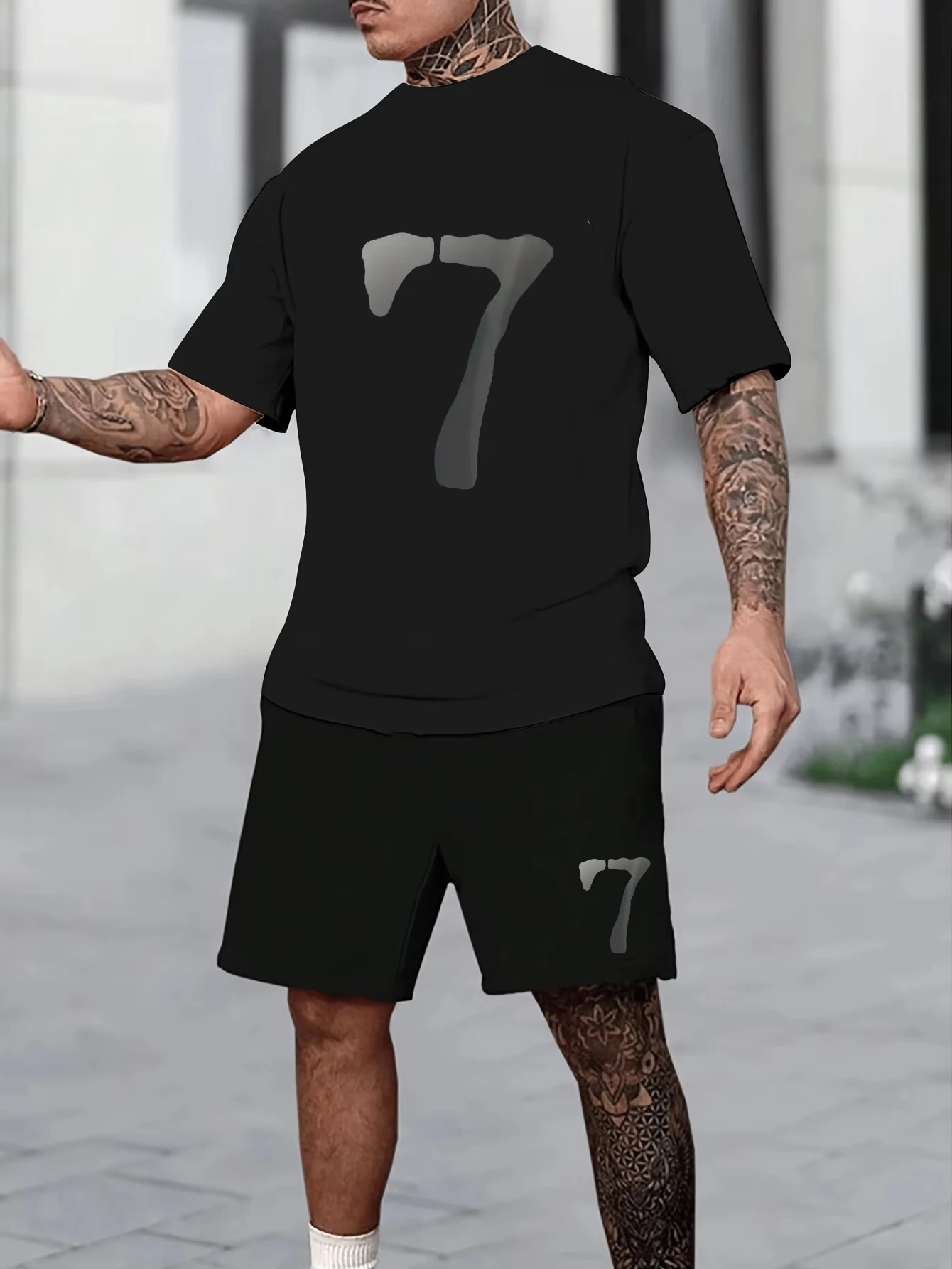 

Высококачественные шорты с короткими рукавами, мужской модный летний костюм с круглым вырезом, простой универсальный повседневный тренд с принтом, мужская одежда в стиле Харадзюку