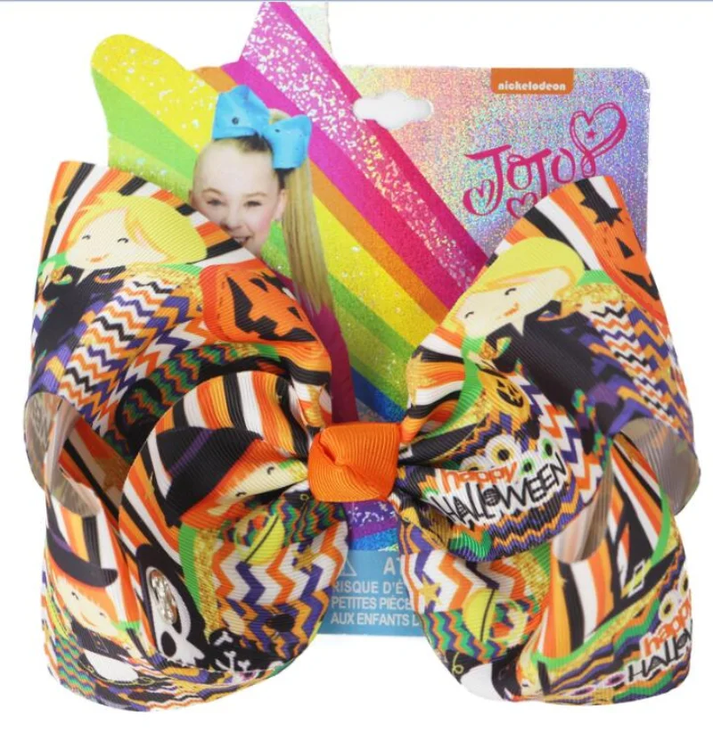 NEW 8inch Halloween Bows Large Bows with Alligator Clips Print Grosgrain ribbon hair bow For Girls kids Hair accessories