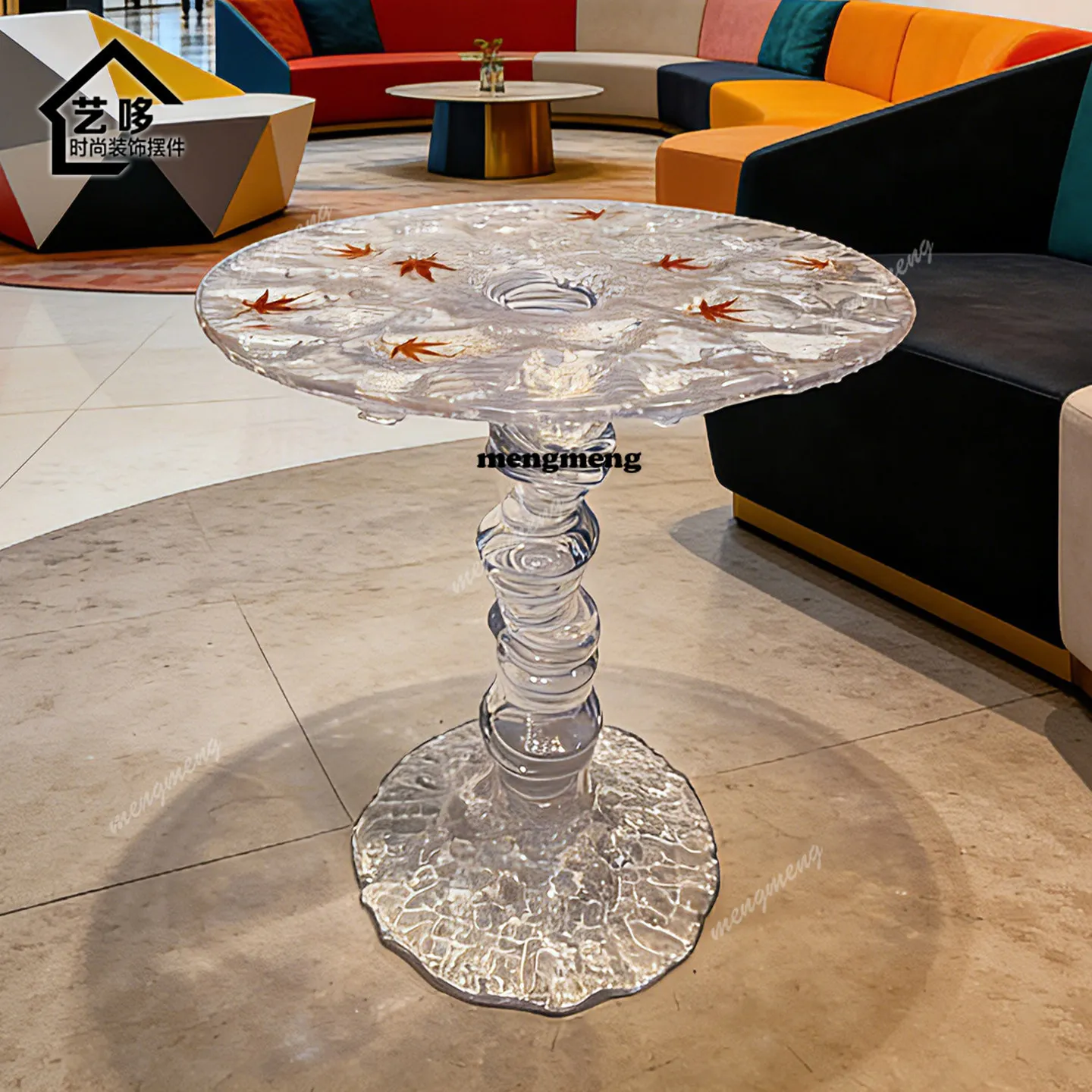 Light luxury Italian transparent designer round coffee table living room villa sofa high permeable resin tea table art furniture
