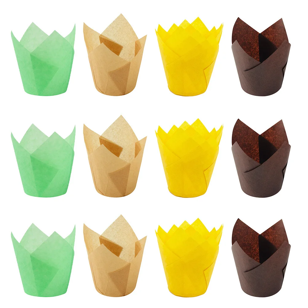 

200pcs Tulip Shape Cake Paper Trays Cups Cupcake Biodegradable Muffin Liners For Holiday Party Paper Baking Trays Cake Wrappers
