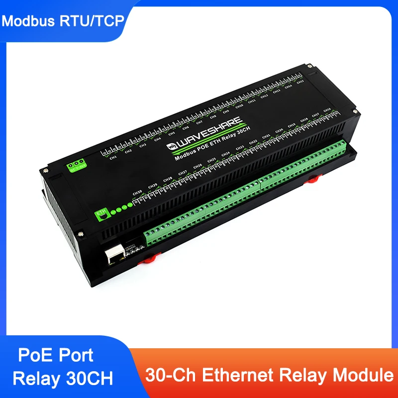 30-Ch Ethernet Relay Module Modbus RTU/Modbus TCP Protocol PoE Port Communication With Various Isolation And Protection Circuits