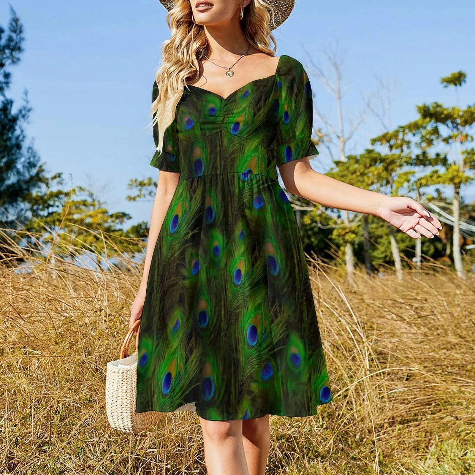 Peacock Feather Plummage Short Sleeved Dress Woman clothes dresses women summer 2025 long sleeve dresses Dress