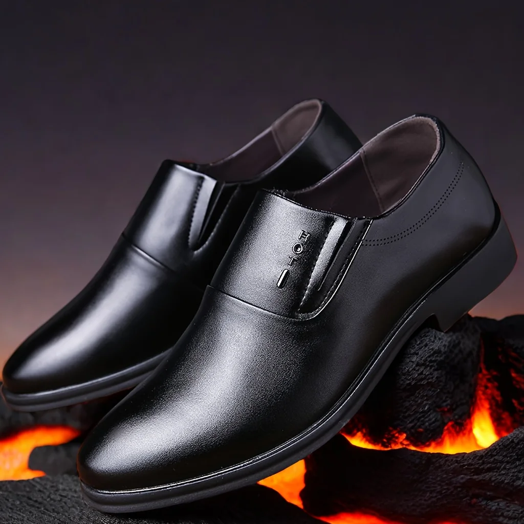 SIZE 's Solid Dress Shoes With PU  Uppers, Wear-resistant Slip On Shoes For Business Office Wedding Party