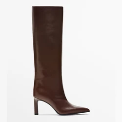 2022 autunno inghilterra moda stivali lunghi stivali alti al ginocchio da donna invernali stivali con tacco alto a punta marrone Vintage Botas Mujer Shoes