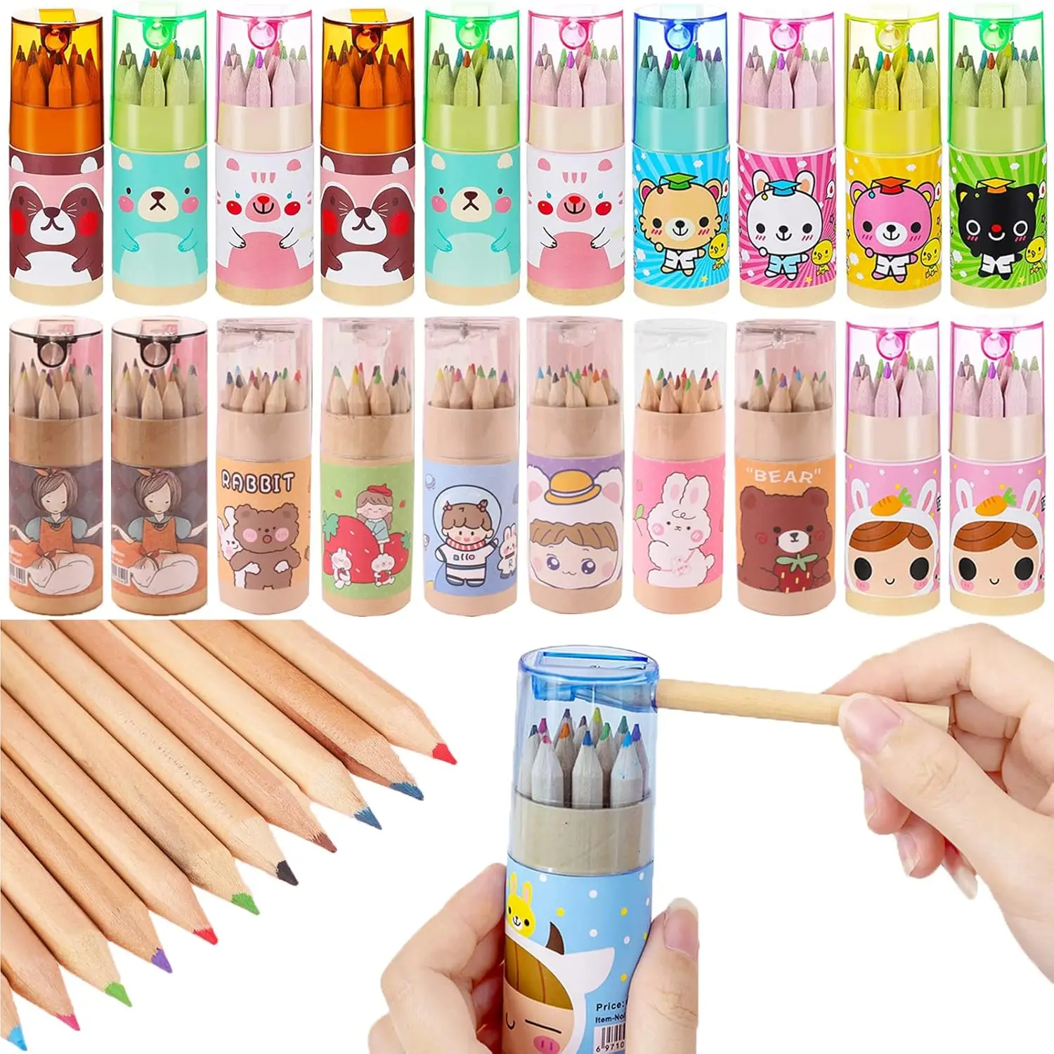

20 Pack Mini Colored Pencils with Sharpener in Tube - 12 Colors Each, Portable Drawing Art for Kids & Adults