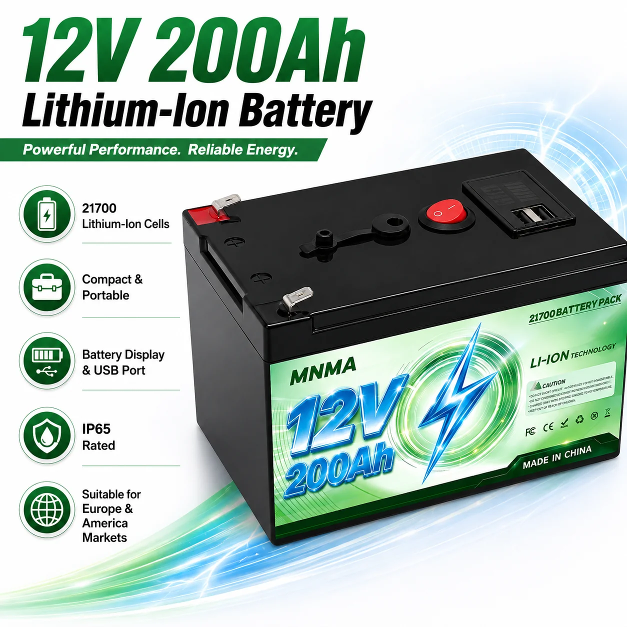 12V180Ah HighPerformance 18650Lithium-ion Energy Storage Battery,Suitable for Outdoor Discharge Household Emergency Power Supply