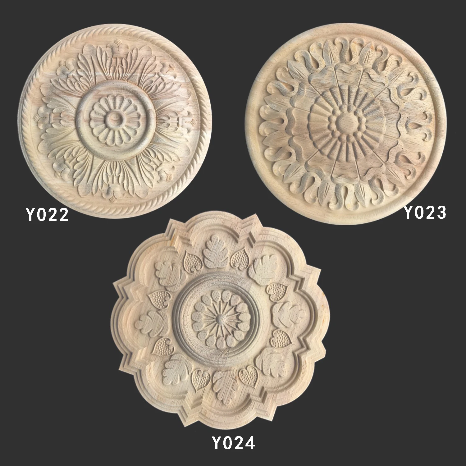 

Round Wood Applique Decal Corner Home Cabinet Window Unpainted Antique Modern Ornamental European Decoration Wooden