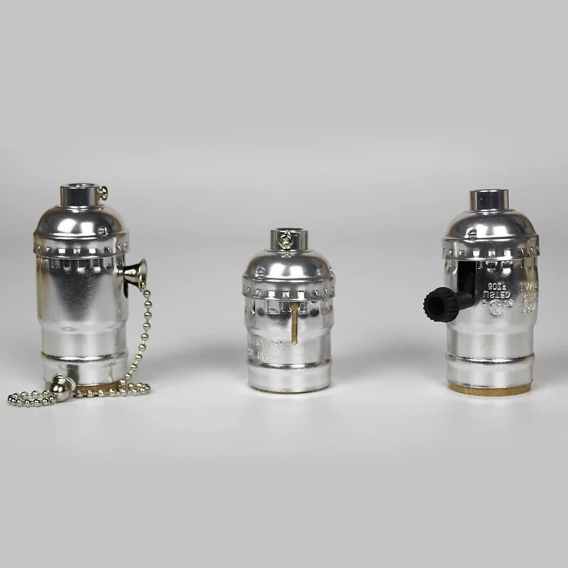 Vintage E27 Aluminum Retro Antique Lamp Base Holder Screw Aluminum Shell Bulb Light Screw Socket 3 Colors with Switch 110V/220V