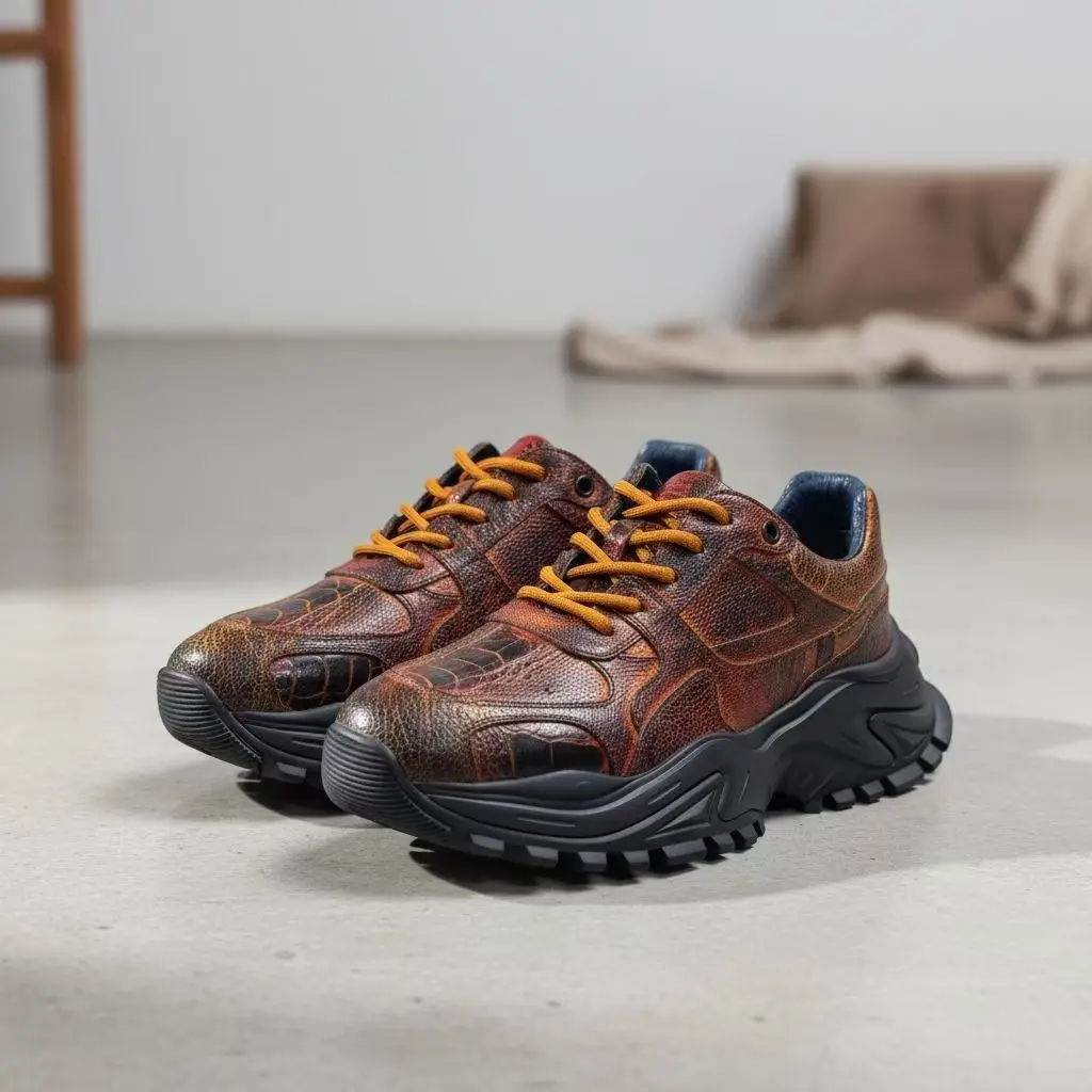 2026 New Arrival Fashion Ostrich Skin Causal Shoes Men,Male Genuine Leather sneakers pdd832