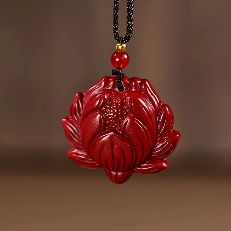 Cinnabar Lotus Pendant, Exquisite, Fashionable and Versatile Ethnic Style Pendant