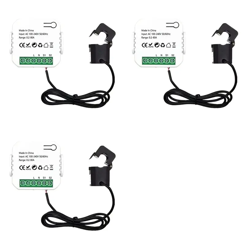 

A52T 3X Tuya Smart Life Wifi Energy Meter 80A With Current Transformer Clamp Kwh Power Monitor 110V 230V