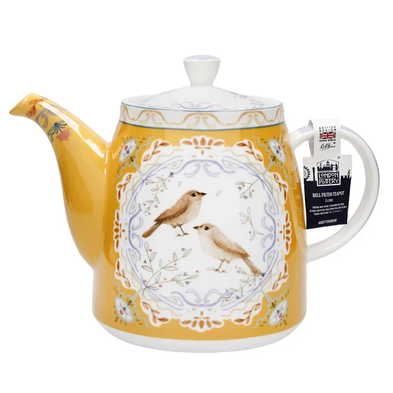 

London Pottery Ceramic Bell -shaped Bird Cocoon Teapot 1 Litre (33.8 Fl oz) with Stainless Steel Tea Infuser for Afternoon Tea