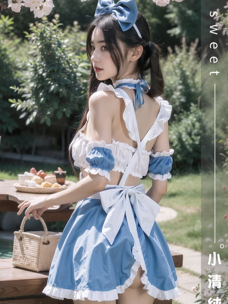 Women Plus Size Maid Cosplay Sexy Lingerie Japanese Anime Cafe Costume Exotic Party Waitress Outfit Sweet Apron Skirt Uniform