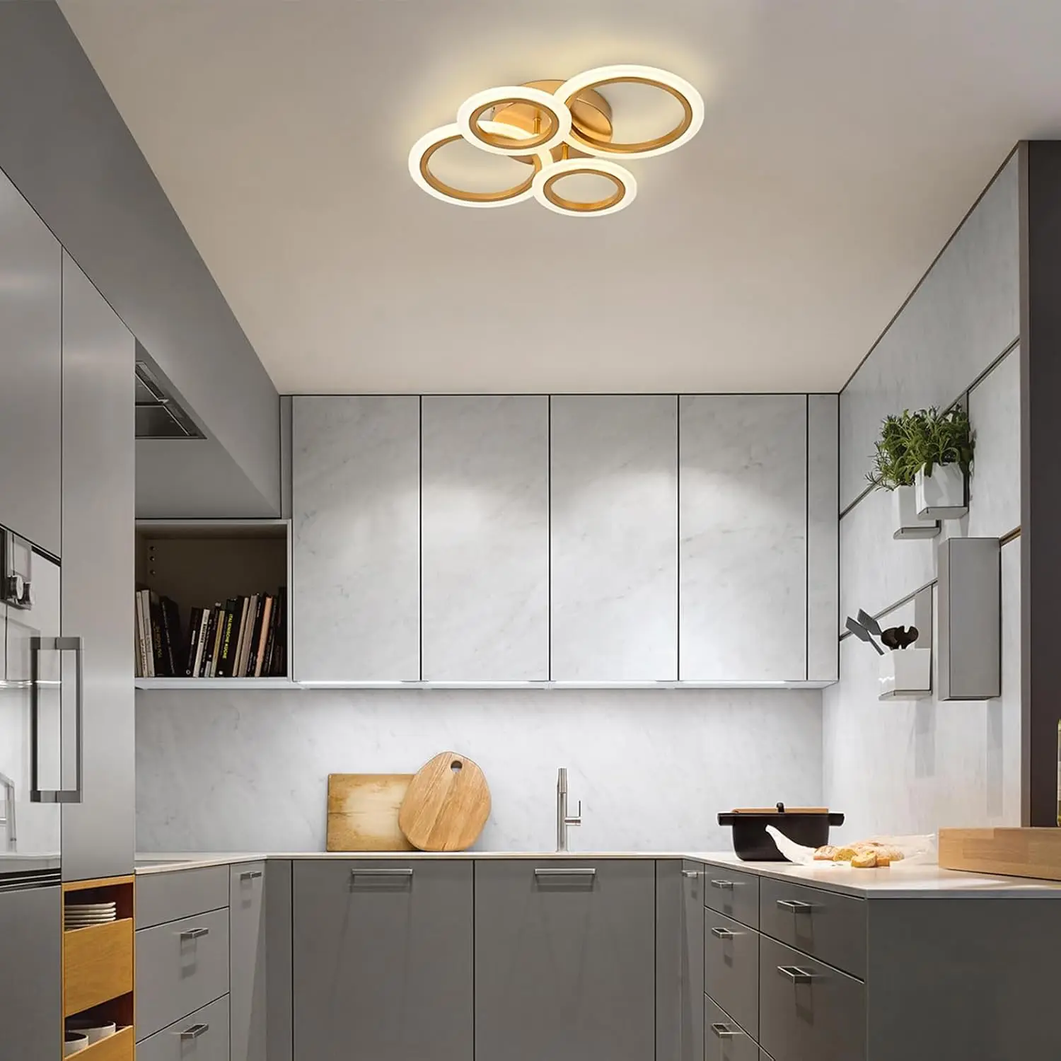 Vikaey-Luz Led de techo moderna para cocina, accesorio de iluminación de montaje empotrado, 4 anillos, oro, cerca de la luz de techo