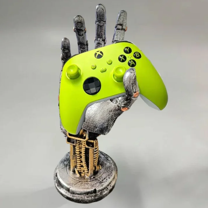 Cyberpunk robot resin craft ornament, XBOX switch gamepad desktop bracket