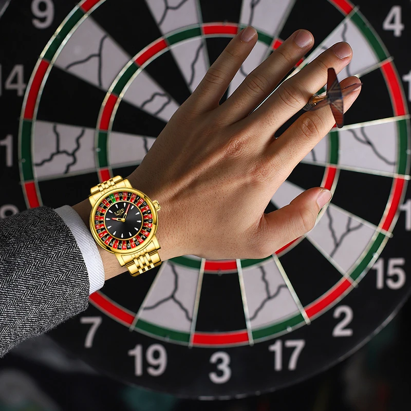 LIGE New Fashion Quartz Watches for Men Stainless Band Gambling Series Rotating Dial Roulette Luminous Waterproof Man Watch Gift