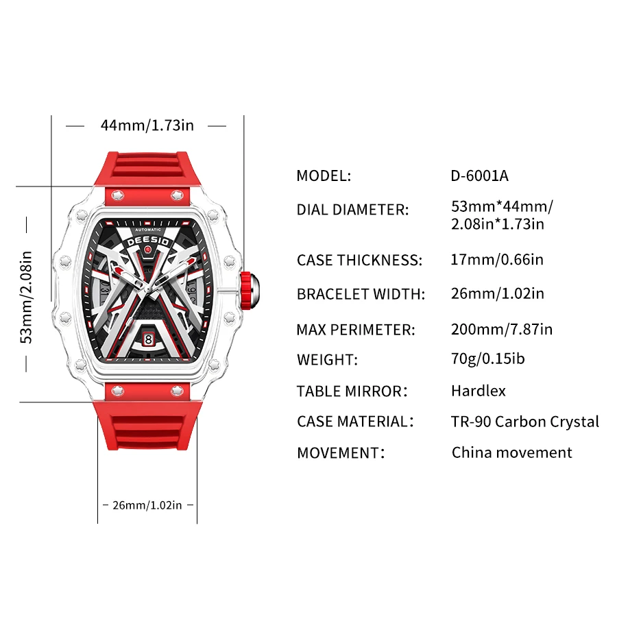 Deesio Brand Automatic Movement Mens Watches Luminous Waterproof Fashion Sport Wrist watches relojes de pulsera mecรกnicos