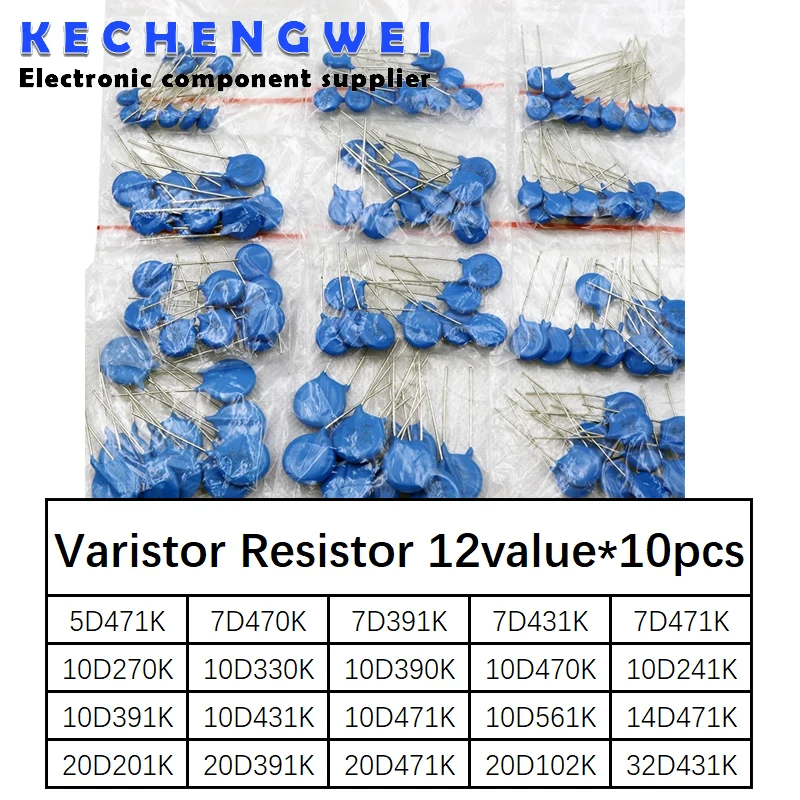 

120pcs=12value*10pcs Varistor Resistor Assorted kit 5D471K 7D471K 7D431K 7D391K 10D471K 10D431K 10D391K 14D471K 14D431K 10D241K