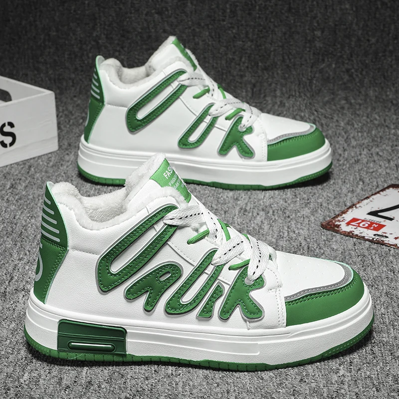 

Мужские туфли для досок, плюшевые зимние высокие кеды, повседневная одежда, хлопковая обувь, новинка 2025 года, нескользящие модные повседневные кроссовки для мужчин