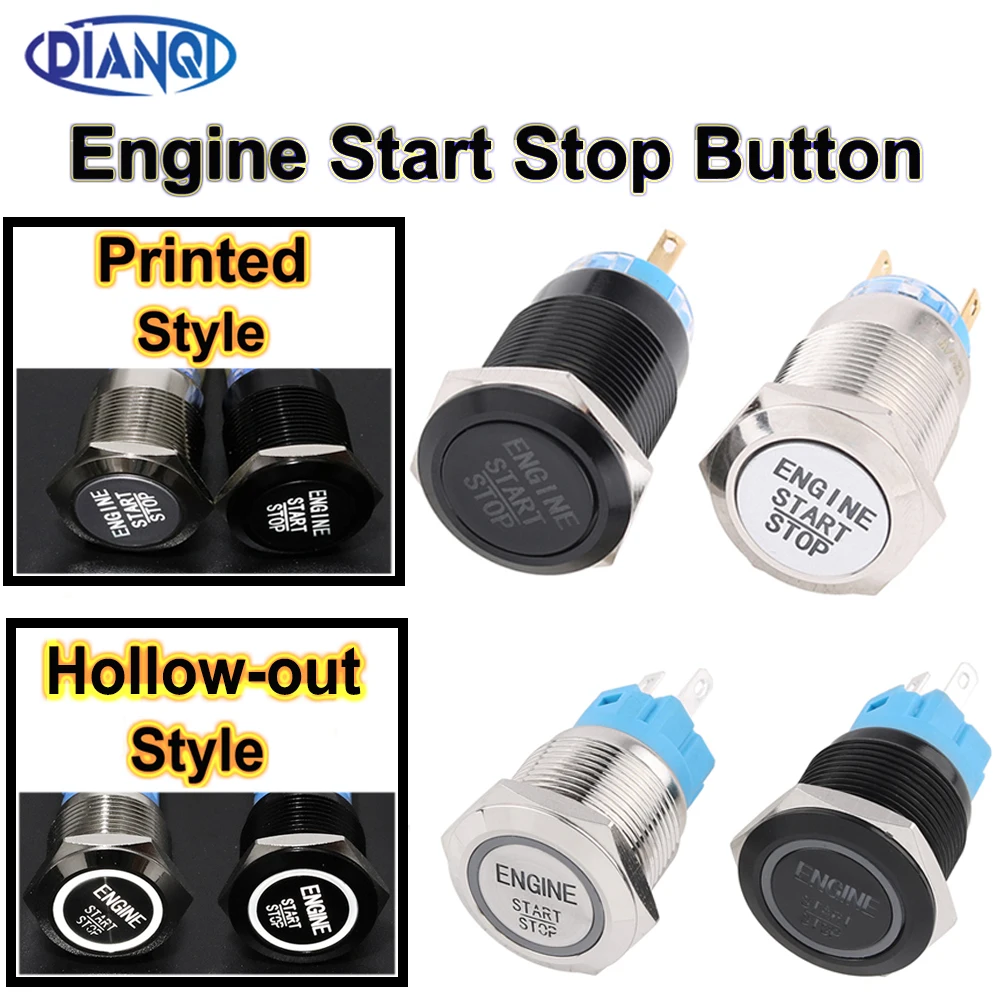 1pc 16mm 19mm 22mm Engine Start Stop Switch Metal Momentary Reset Button with LED Light Waterproof Car Engine Power Switch 12V