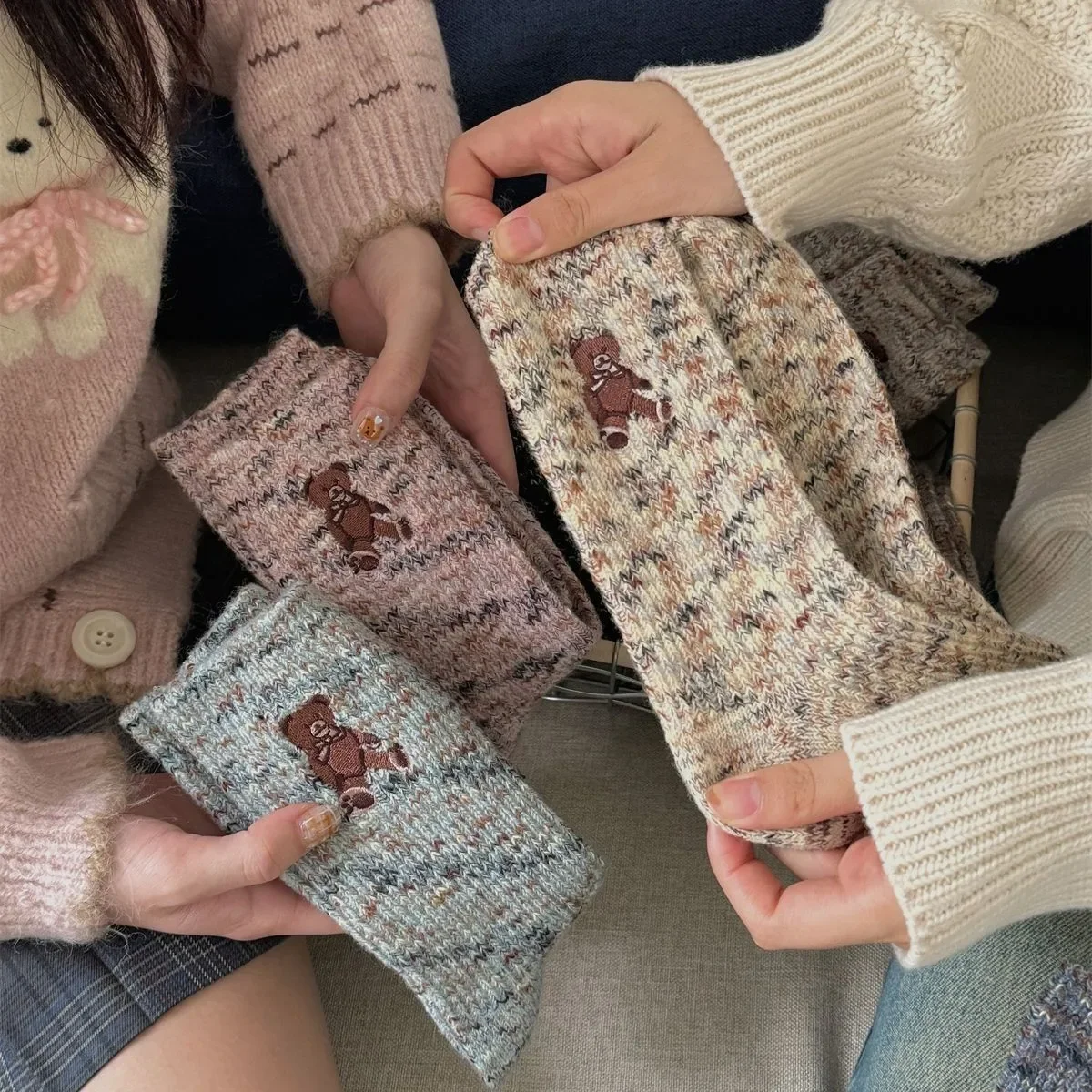 SP&CITY Korean Bear Embroidery Cartoon Cute Women's Socks Winter Vintage Keep Warm Thickening Wool Socks Student Casual Sock