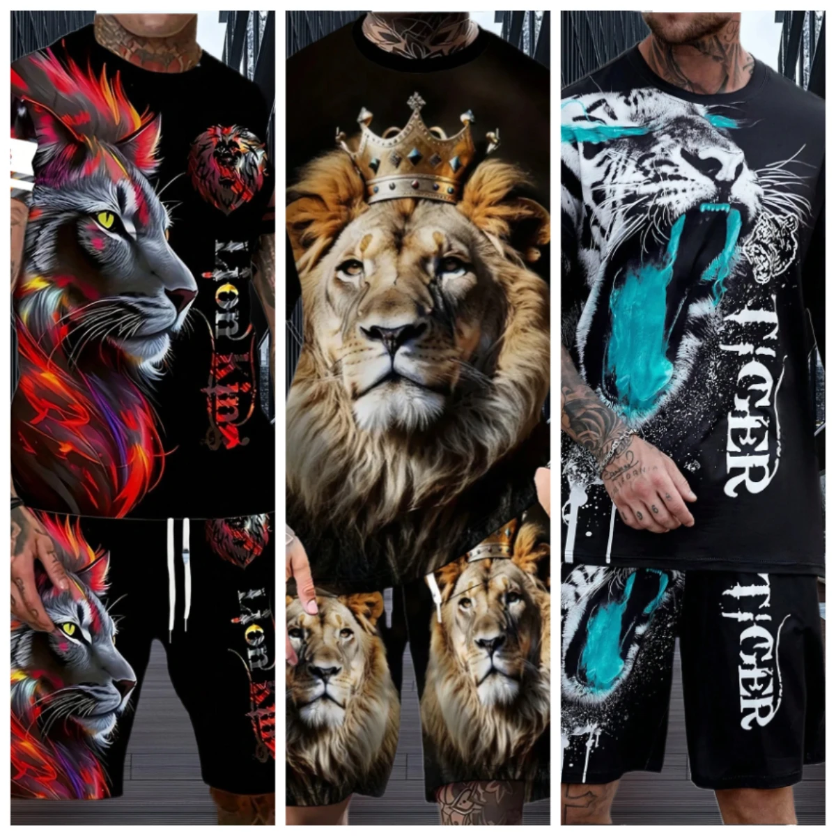 

Summer Men's O Neck Short Sleeve Shorts Set 3D Tiger Printed Casual T Shirt Cool Personalized Streetwear Set Men's Sportswear