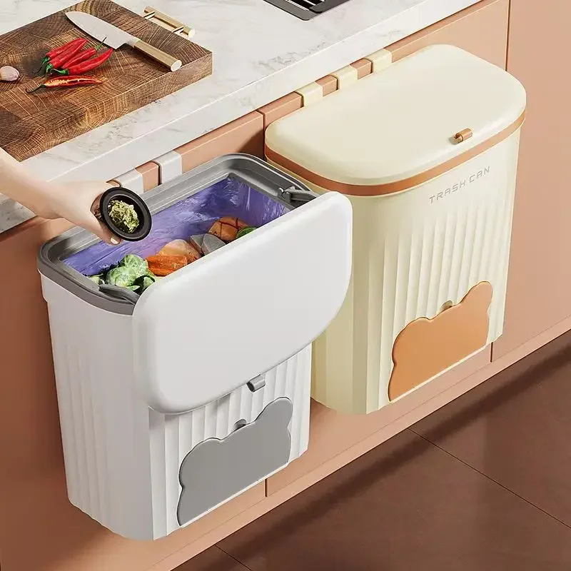 

8.5/12L Kitchen Wastebasket Wall Mounted Trash Can with Lid Bathroom Trash Bin Garbage Can for Cabinet Under Sink Compost Bin