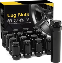 16pcs M12x1.5 Lug Nuts - Black Spline Drive Lug Nuts - 1.4 Inch Long - 17mm Hex Size Includes Socket Key Tool - Compatible with