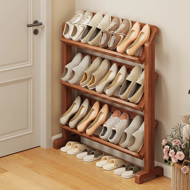 

Rubberwood Entryway Shoe Rack Space-Saving Angled Shoe Shelf Multi-Layer Shoe Organizer Large-Capacity Storage Cabinet