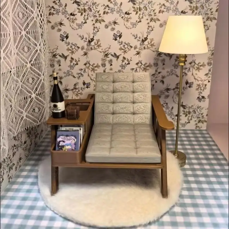 1 Set 3d Printed Lounge Furniture 1/12 Scale Miniature Reading Chair Model For Diorama Dollhouse Desktop Ornament Home Decor view 4