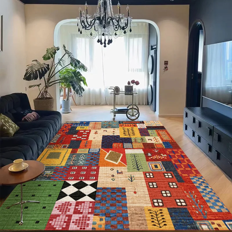 Modern Geometric Carpet Mat Rug Deer Pattern Patchwork Design with Vibrant Color Block Home Decoration Floor Mat Bedroom Decor