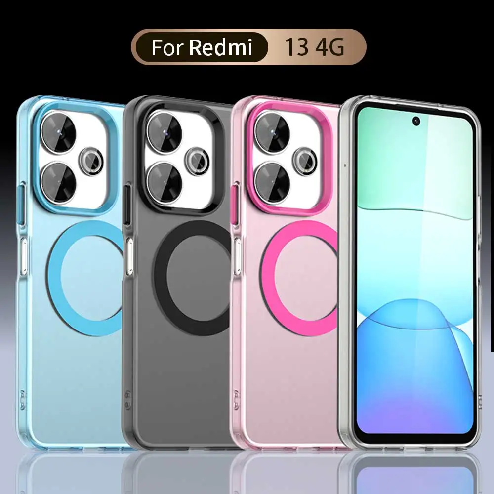 

Матовый чехол Magsafe для телефона Xiaomi Redmi 13 5G 13 4G Note 13R, защитный чехол с магнитной беспроводной зарядкой, противоударная задняя крышка