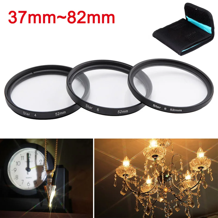 3IN1 37 43 52 55 58 67 72 77 82mm 4PT 6PT 8PT Kit Star Lens Filter For Camera Canon Nikon Sony Pentax