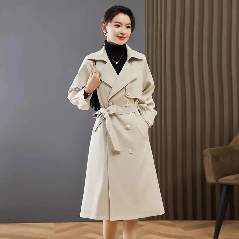 

High End Trench Coat Women's New Suit Collar Autumn British Style Double Row Temperament Long Jacket