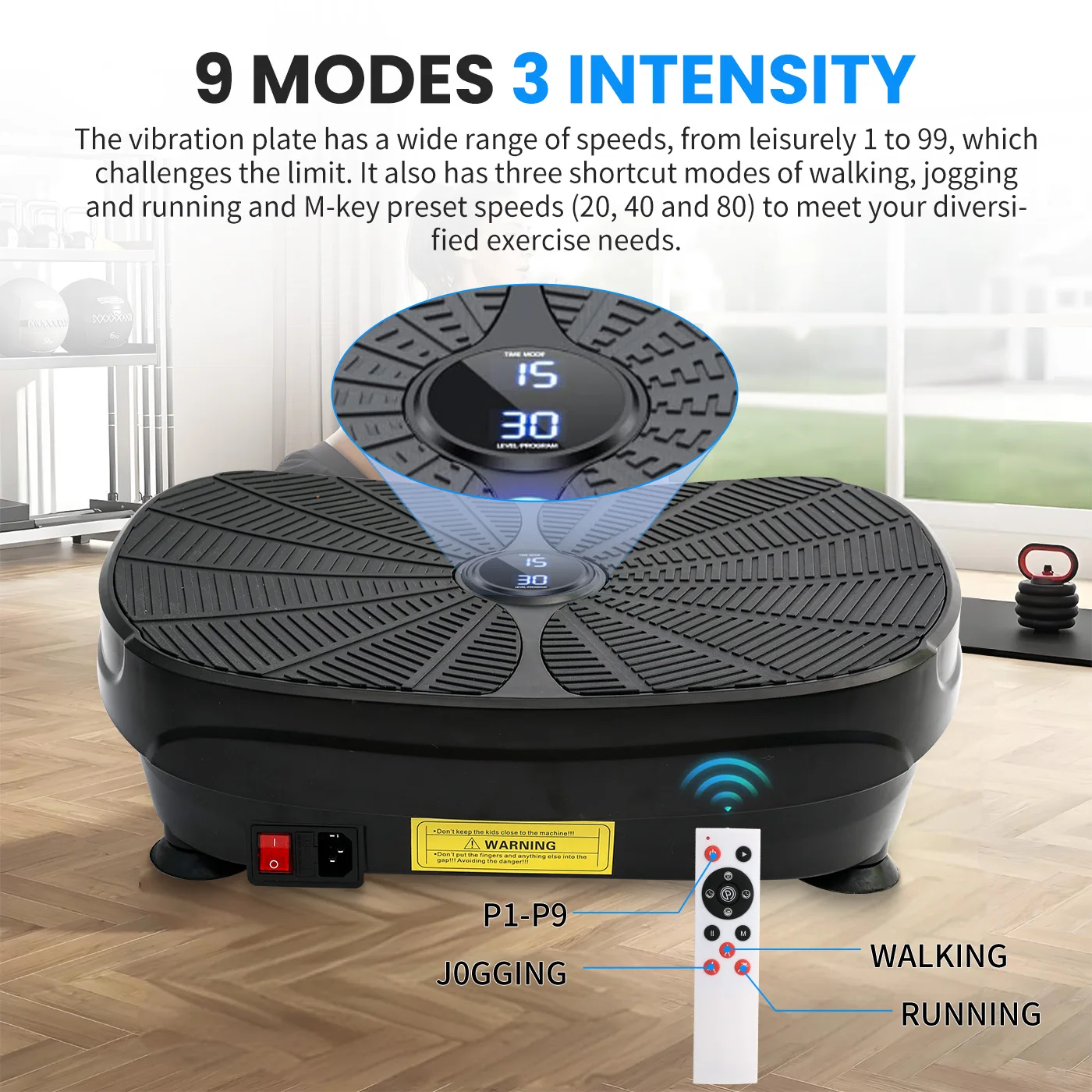 Vibration Plate Exercise Machine Foldable Full Body Workout Equipment Trainer Fitness with Resistance Bands Weight Loss 9 Modes