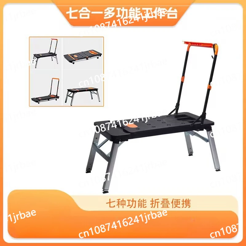 7 In 1 Portable Workbench ,Multifunctional Folding Work Table,Sawhorse, Scaffold, Hand Truck, Car Creepe