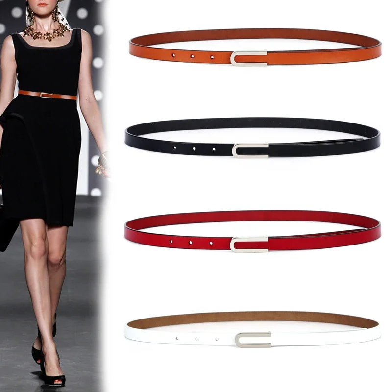 

Fashion High Quality Real Cowskin Leather Belt Alloy Buckle Retro Ladies Thin Belts for Women Wild Jumpsuit Ceinture