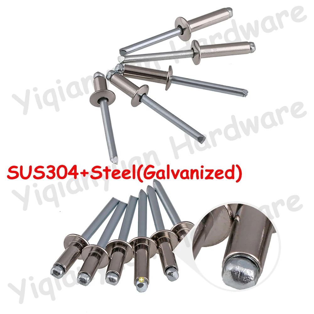 Yiqianyuan M6.4 Open Pop Blind Rivet SUS304 Stainless Steel Knurled Body Round Head Self-Plugging Rivet Tool for GB12618