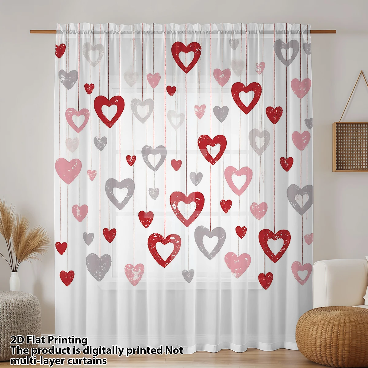1 PC Red Heart Print Sheer Cur - Home Office Pc review and price