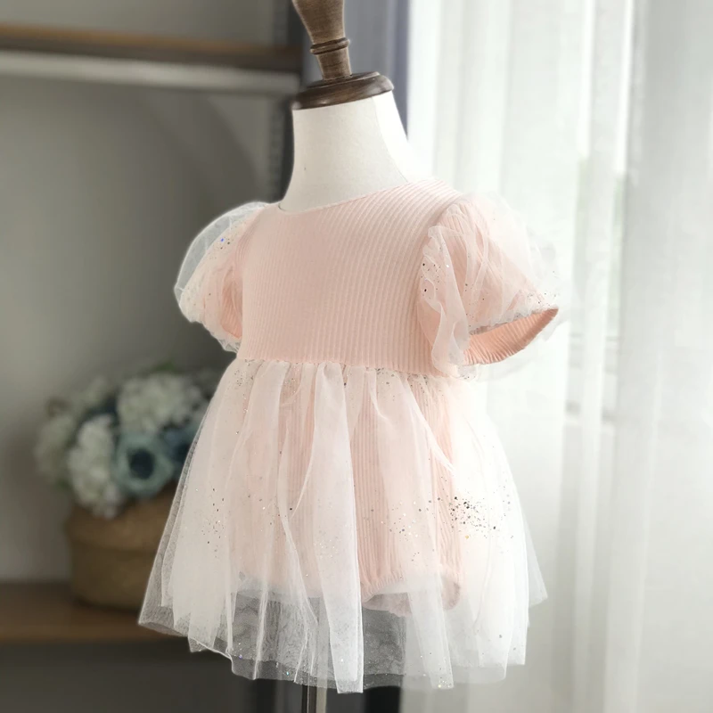 Summer Princess Baby Girl Mesh Dress Infant Girls Puff Sleeve Sequins Party Dresses Clothes 0 to 12 months