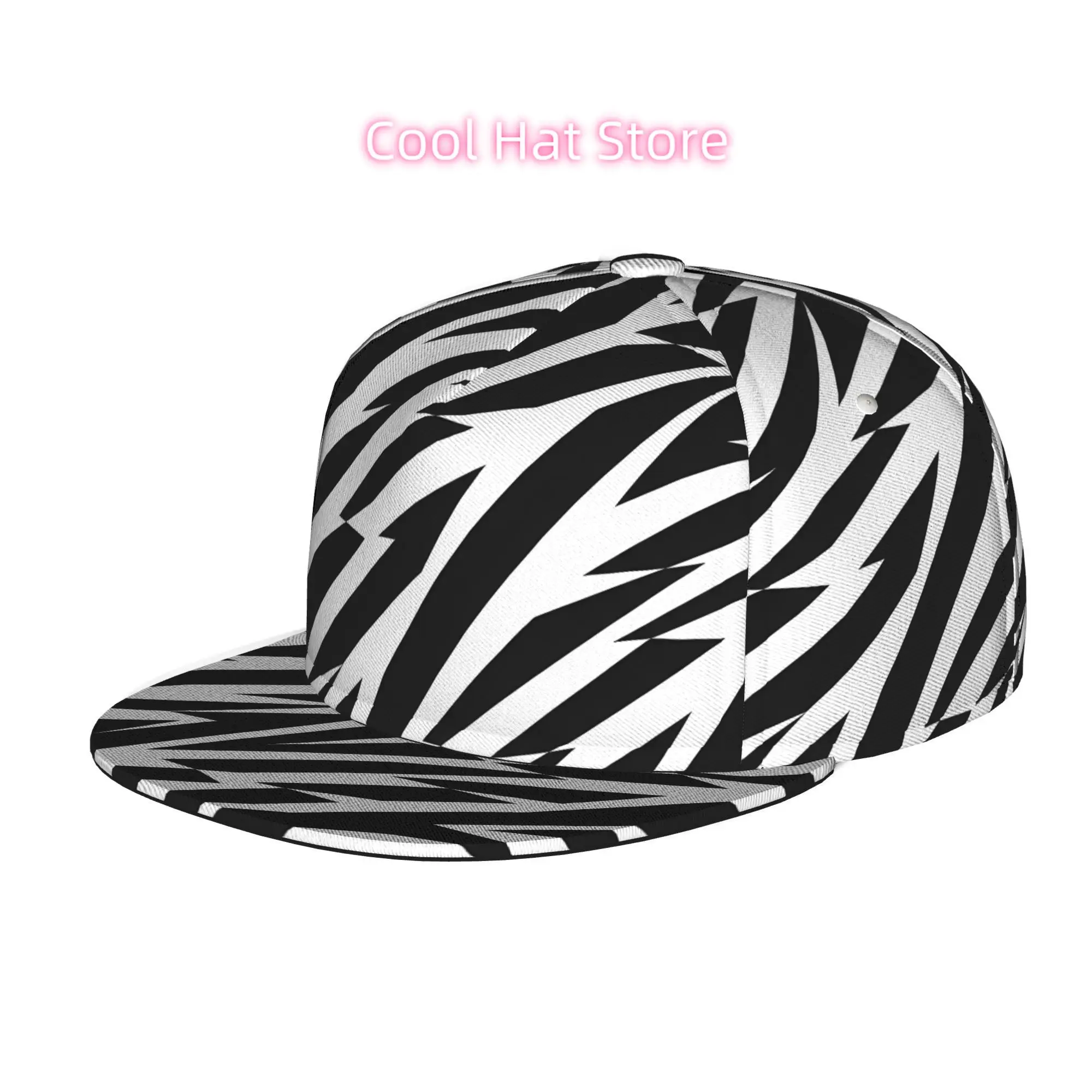 Men'S And Women'S Baseball Cap, Black And White Abstract Pattern Adjustable Snapback Brim, Flat Top Design -- Suitable for Casua