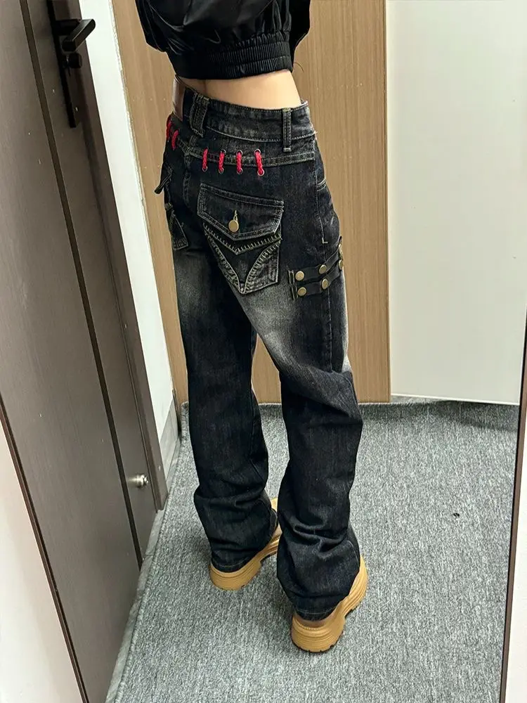 Women's Personalized Design Denim Jeans Summer Baggy Trousers Girl Wide Leg Pants Female High Waisted Unisex Sweatpants