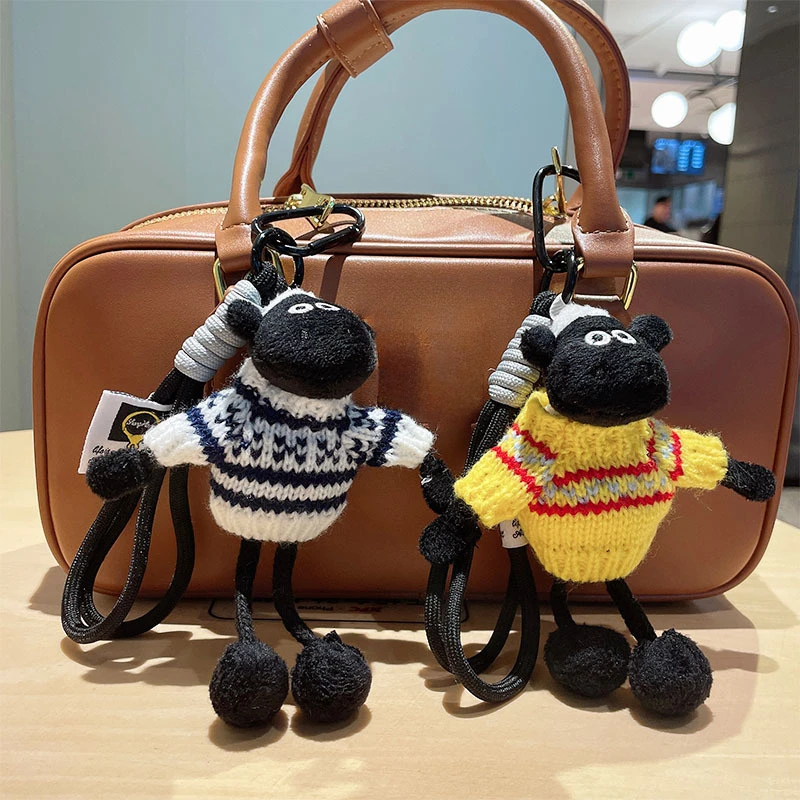 Shaun The Lamb Keychain Cartoon Cute Toy Sweater Lamb Car Keychain Creative Gift Sheep Braided Rope Bag Pendant Fashion Play