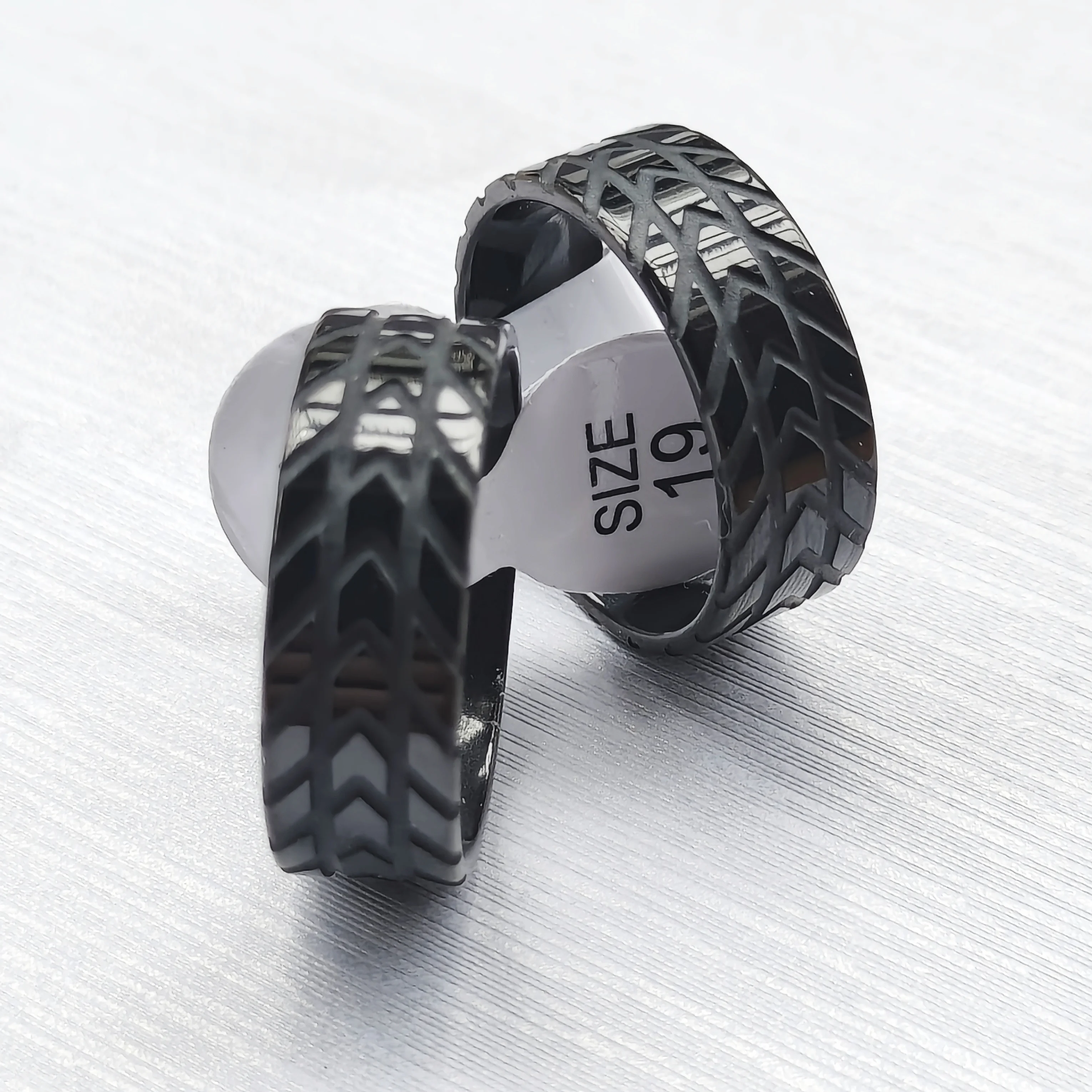 20/50pcs Wholesale Car Tire Rings for Men Boys Stainless Steel Hip Hop Punk Geometric Striped Finger Ring Fashion Jewelry