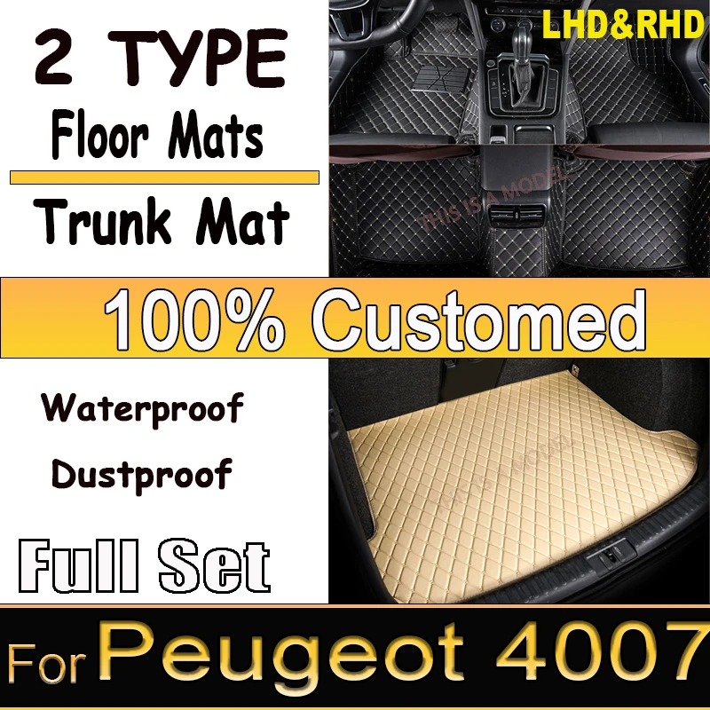 Car Floor Mats For Peugeot 4007 Mitsubishi Outlander Citroën C-Crosser 2007~2012 Rugs Carpets Leather Mat Pad Car Accessories