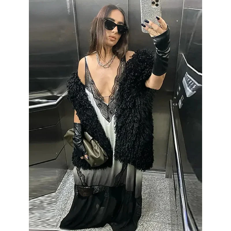 Bonny Casual Lace Sling Mesh Sheer Long Dresses Women Beach Sleeveless See Through Female Dress 2025 Summer Lady Vacation Robes