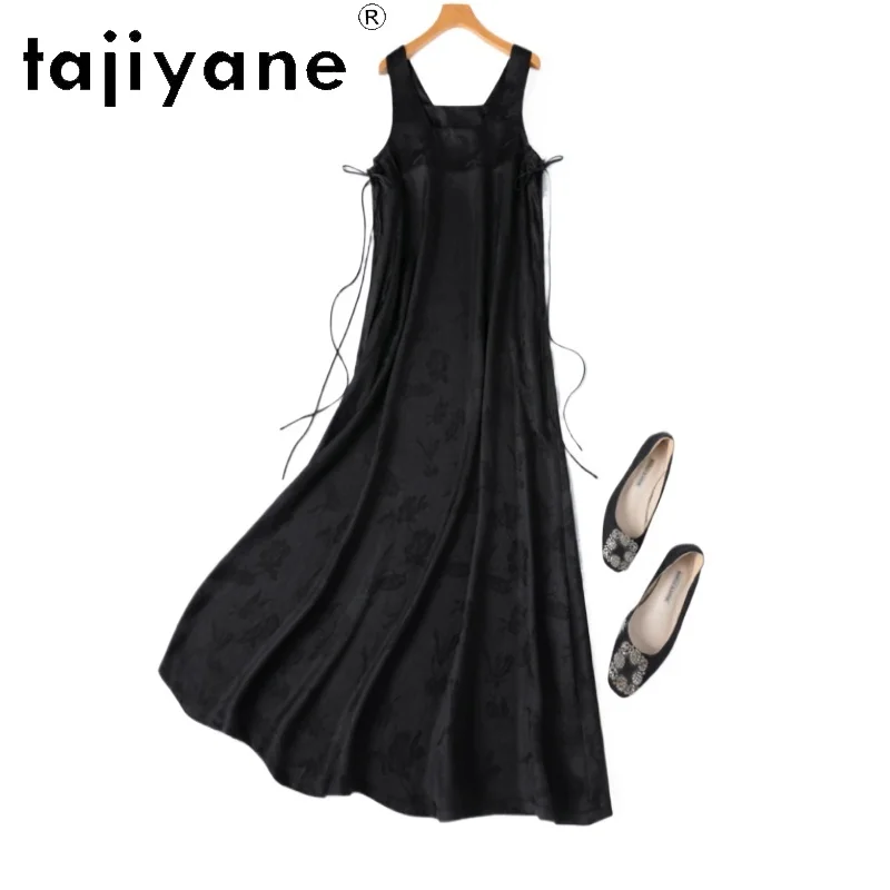 

TAJIYANE 100% Mulberry Silk Dress Woman Summer 2025 High Quality Long Dresses Party Black Tank Dress Ladies Clothes Vestidos