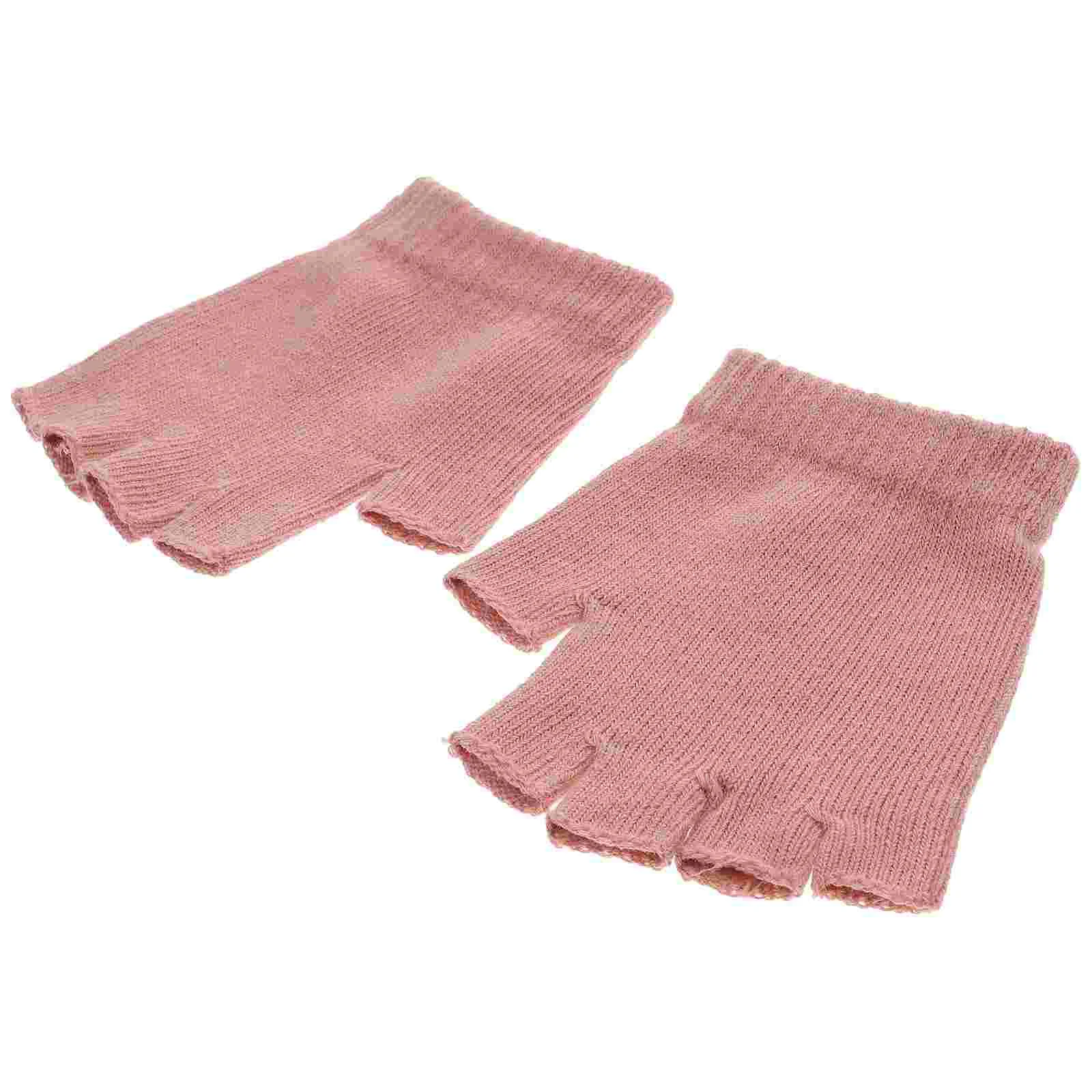 1 Pair Non-slip Half Finger Knit Gloves Exercise Yoga Accessories Workout Gloves Yoga Gloves for Fitness (Pink)