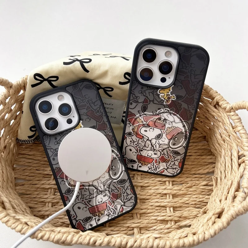 

Cute Snoopy Peanuts 3D illusion Magsafe Wireless Charge Case For iPhone 11 12 13 14 15 16 17Pro Max Plus Snoopy Magnetic Cover﻿﻿