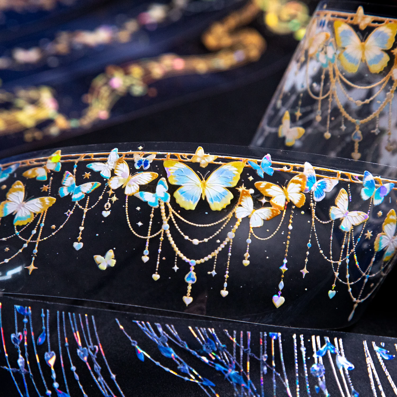 Starlight Pendant Chain Series Vintage Butterfly Light Landscape PET Tape Creative DIY Journal Material Collage Stationery